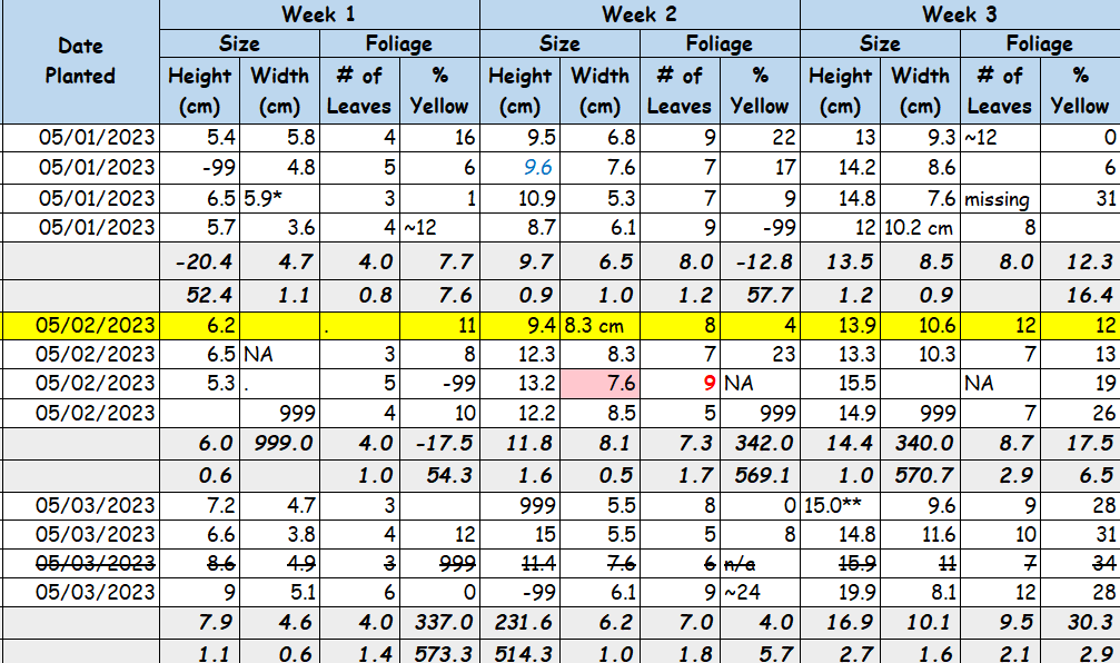 Image of an Excel sheet with several formatting issues such as color, cell fill, and strike-through.